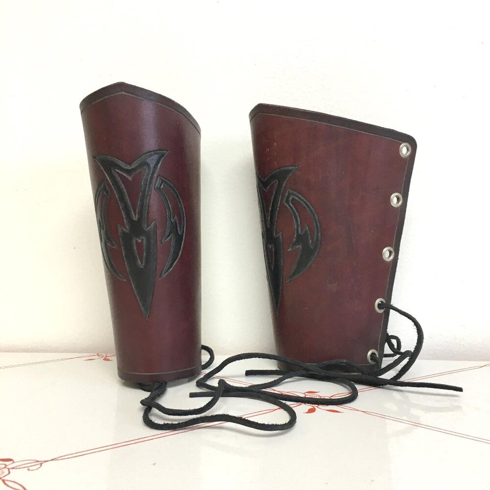 Carved Leather Forearm Bracers for Mediaeval/Renaissance Costuming